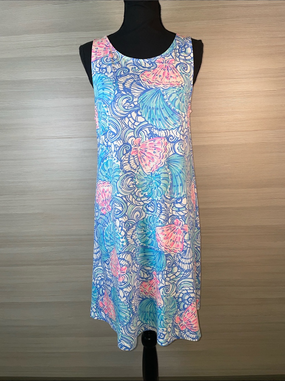 Lilly Pulitzer Pima Cotton Kristen Blue Haven Raising Shell Pink Blue Dress Med